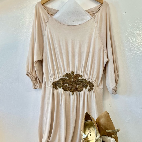 ❤️Host Pick❤️Zara Collective Dress Sz Med Gold Beaded Embroidery Blouson sleeve - Picture 3 of 12